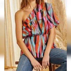 Savanna Jane Womens Rayon One Shoulder Top Ruffle Peplum Size 1X  New